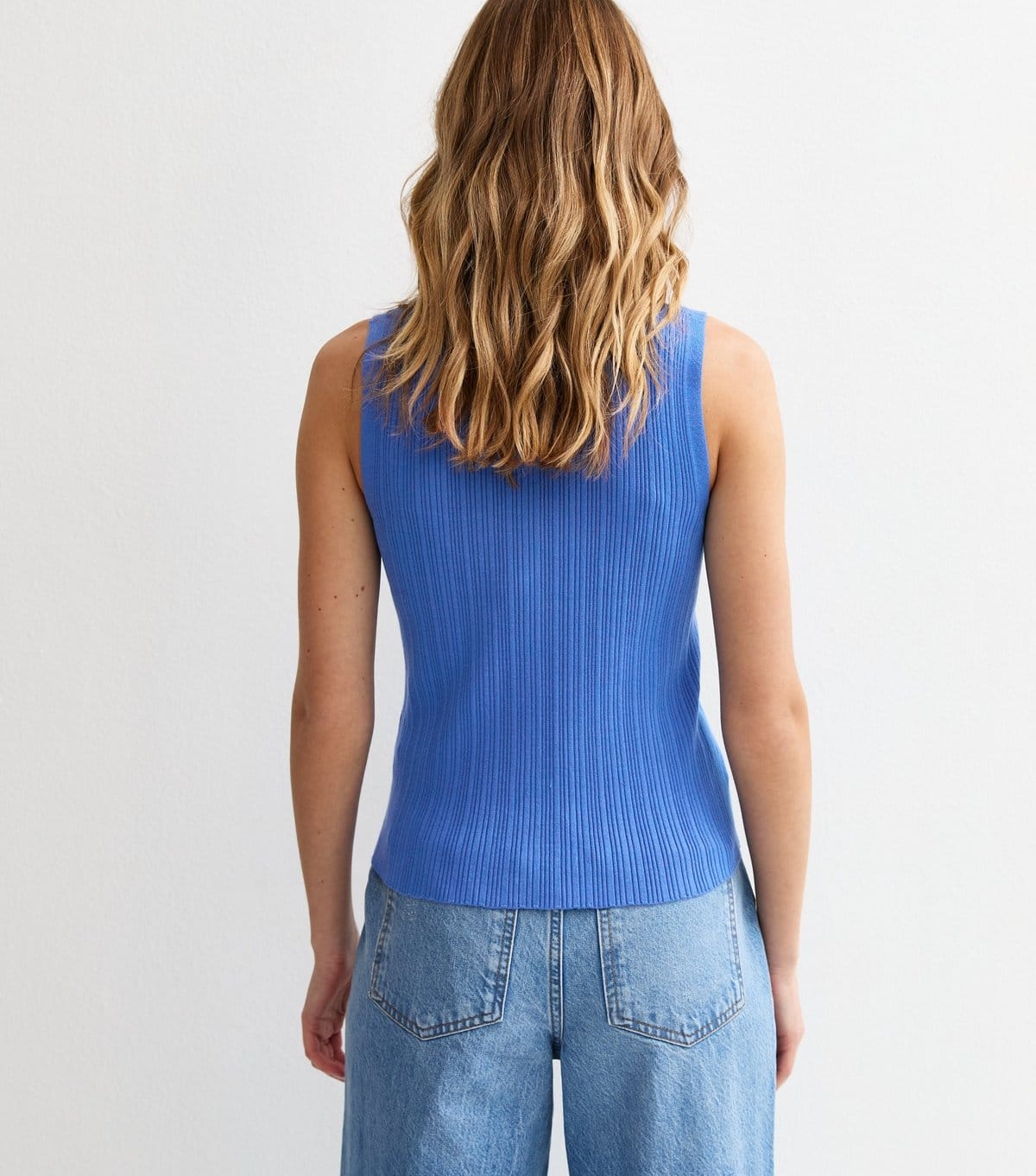 New Look Women's Bright Blue Lightweight Rib Button Vest Top New Look - 4
