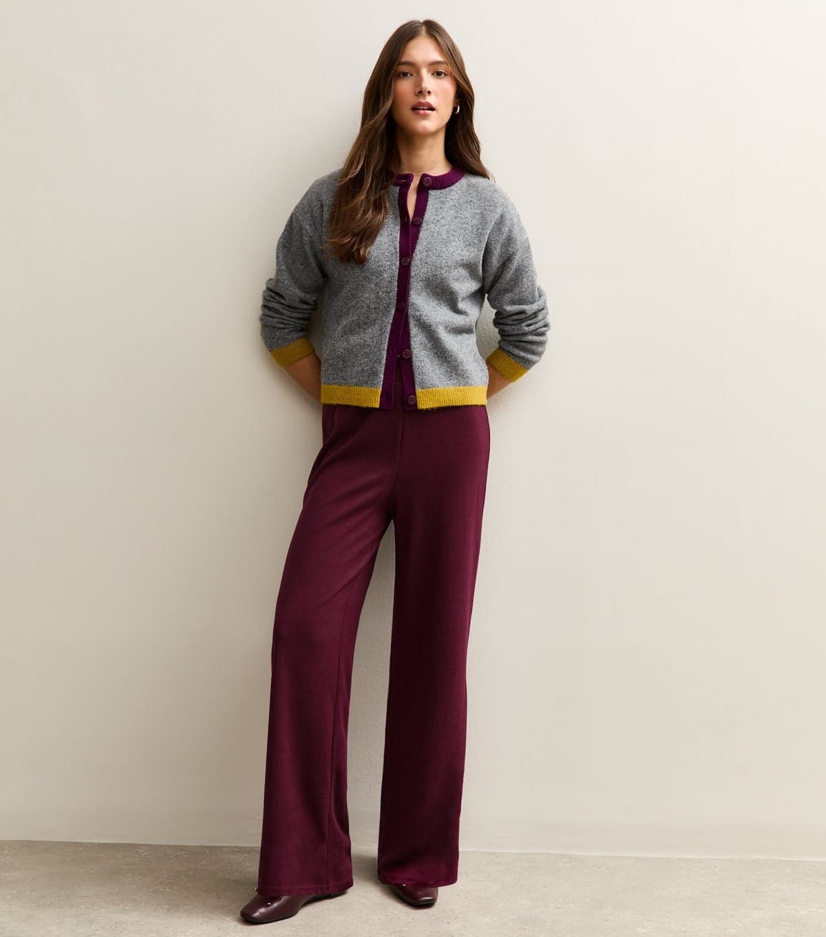 New Look Women's Burgundy Soft Touch Wide Leg Jersey Trousers New Look