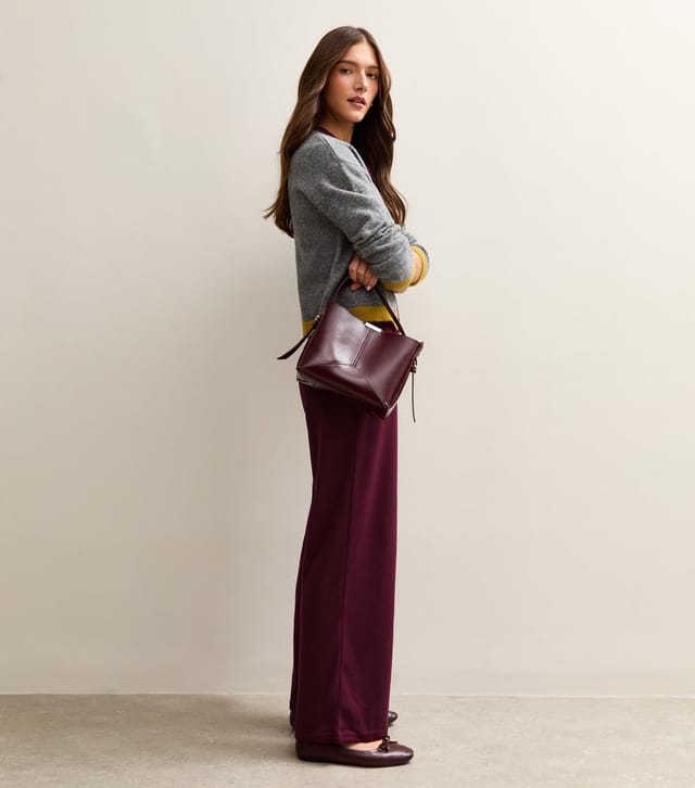 New Look Women's Burgundy Soft Touch Wide Leg Jersey Trousers New Look - 3