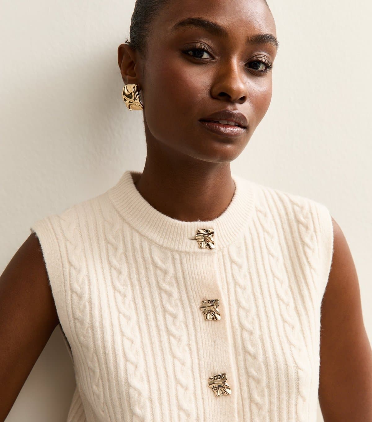 New Look New Look Cream Cable Knit Waistcoat