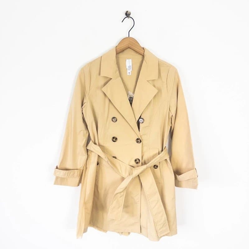MarlaWynne Marlawynne Trench Coat Sand Beige Chiffon Pleat Back Size XS NEW