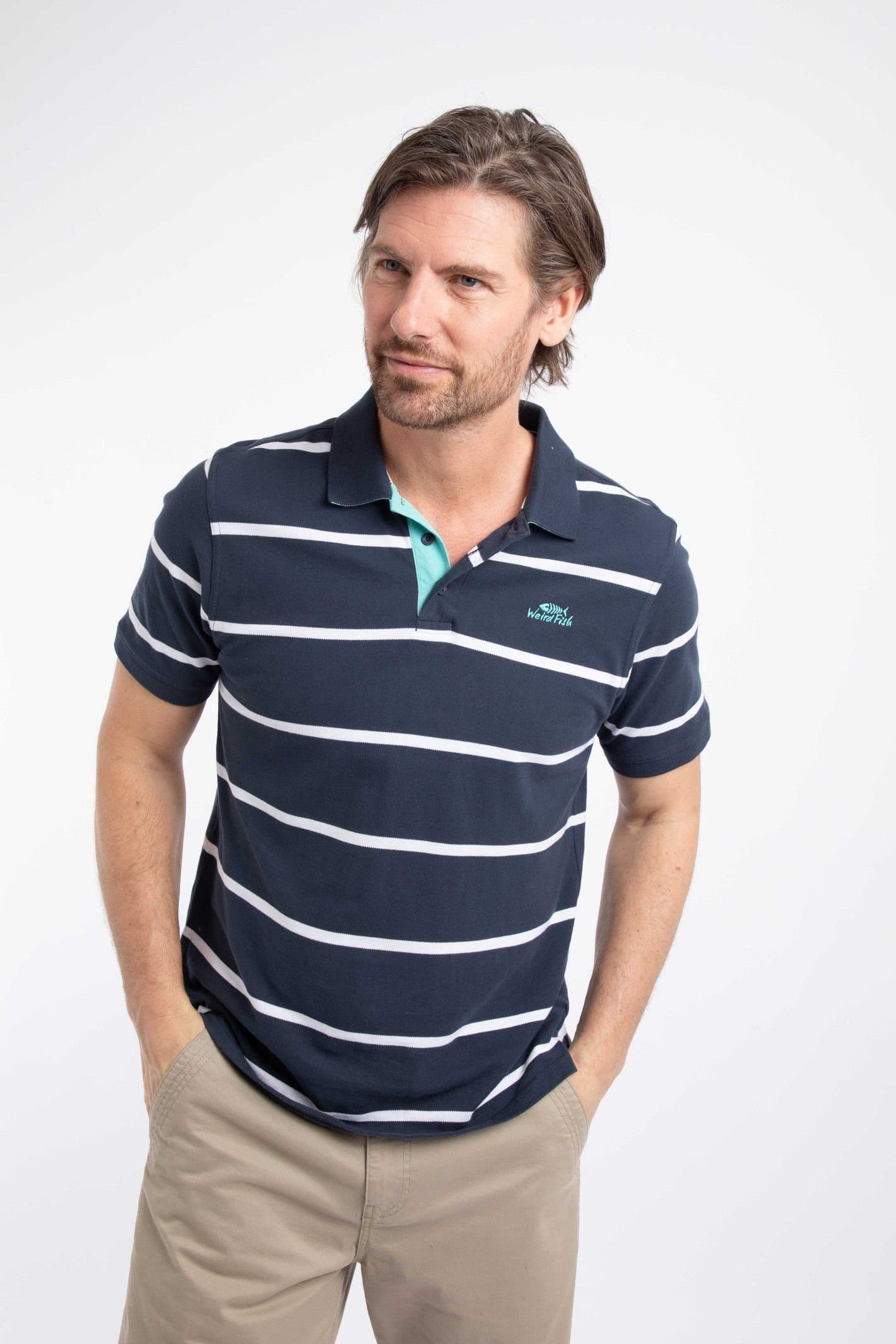 Weird Fish Weird Fish Men's Fabian Striped Pique Polo Shirt in Navy