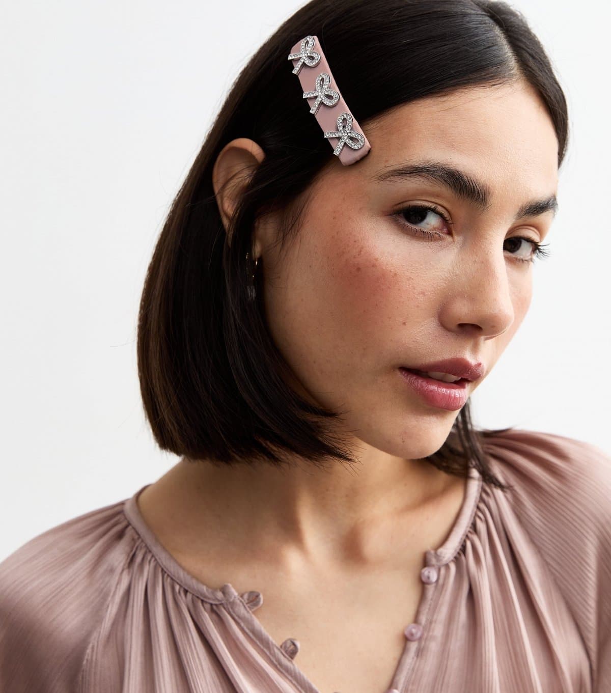 New Look Pink Diamanté Bow Fabric Hair Slide New Look