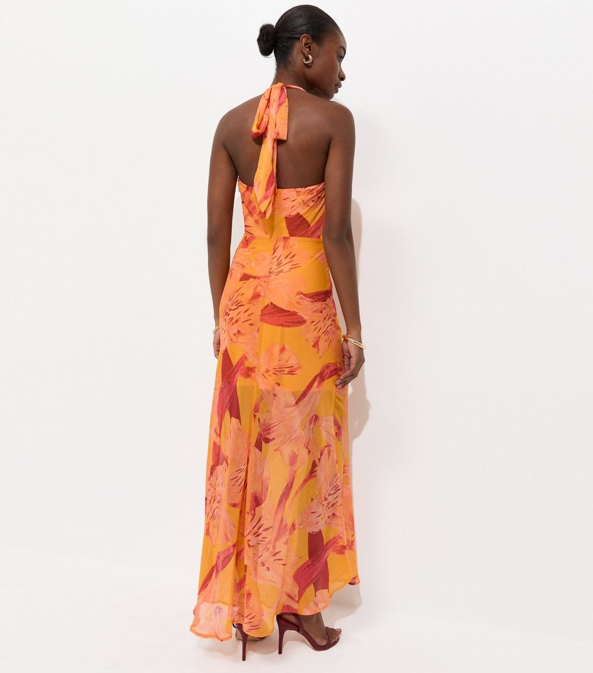 New Look Women's Bright Orange Floral Halter Maxi Dress New Look - 4