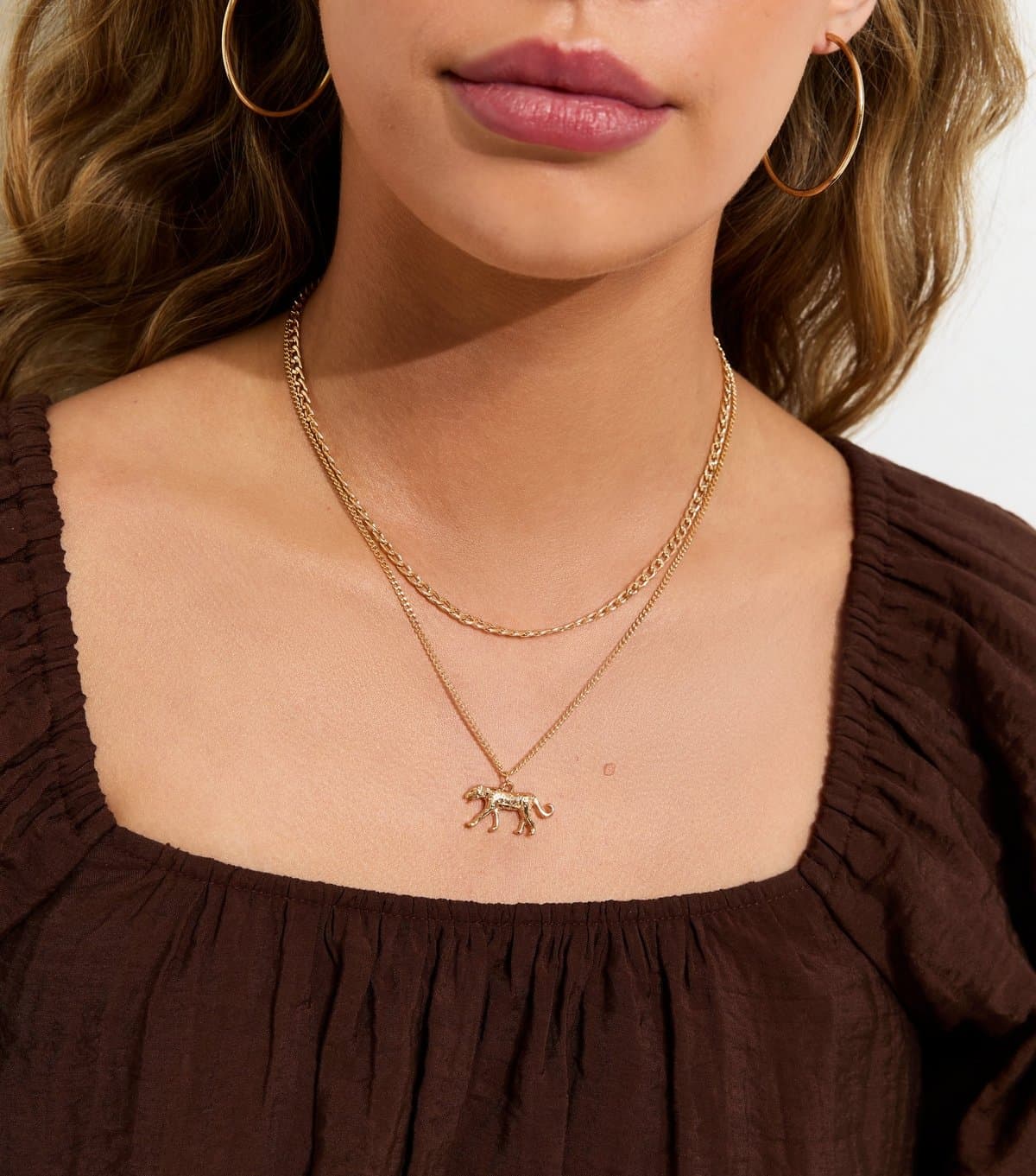 New Look New Look Gold Tone Leopard Pendant Necklace