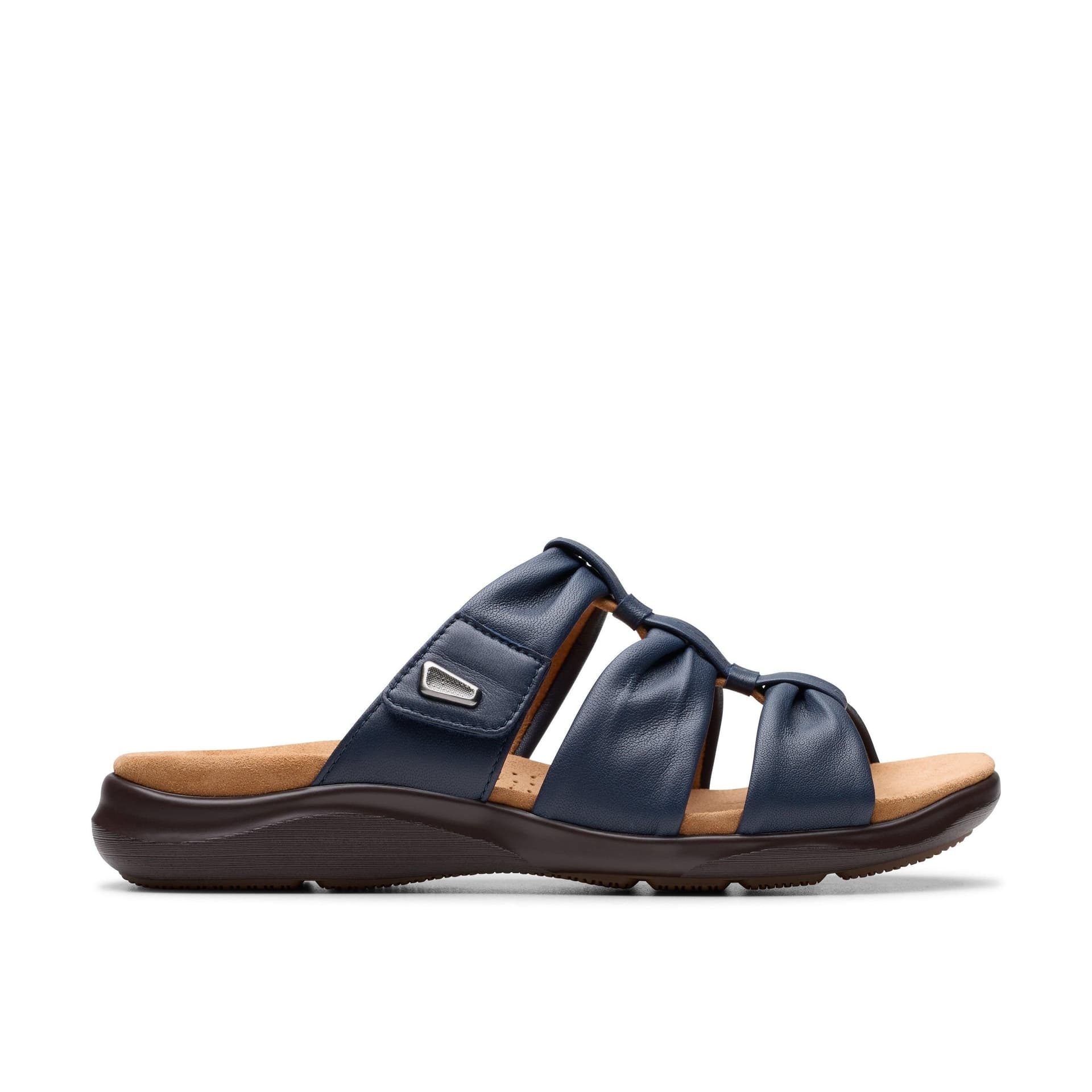 Clarks Clarks Women's Kitly Slide Navy Leather Flat Sandals, Sliders in Blue