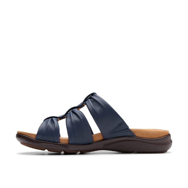 Clarks Clarks Women's Kitly Slide Navy Leather Flat Sandals, Sliders in Blue - 2
