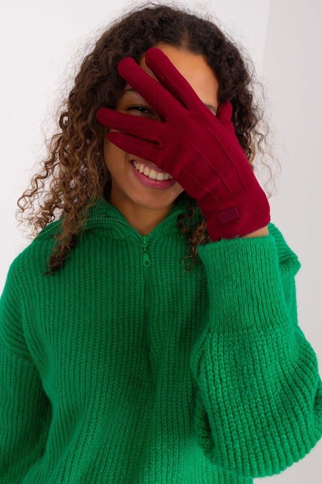 Love Lace Love Lace Women's Elegant Insulated Touchscreen Gloves with Patches & Flower in Burgundy - 2