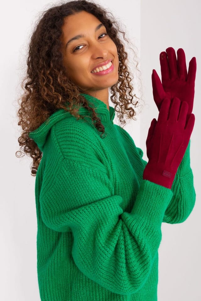 Love Lace Love Lace Women's Elegant Insulated Touchscreen Gloves with Patches & Flower in Burgundy - 3