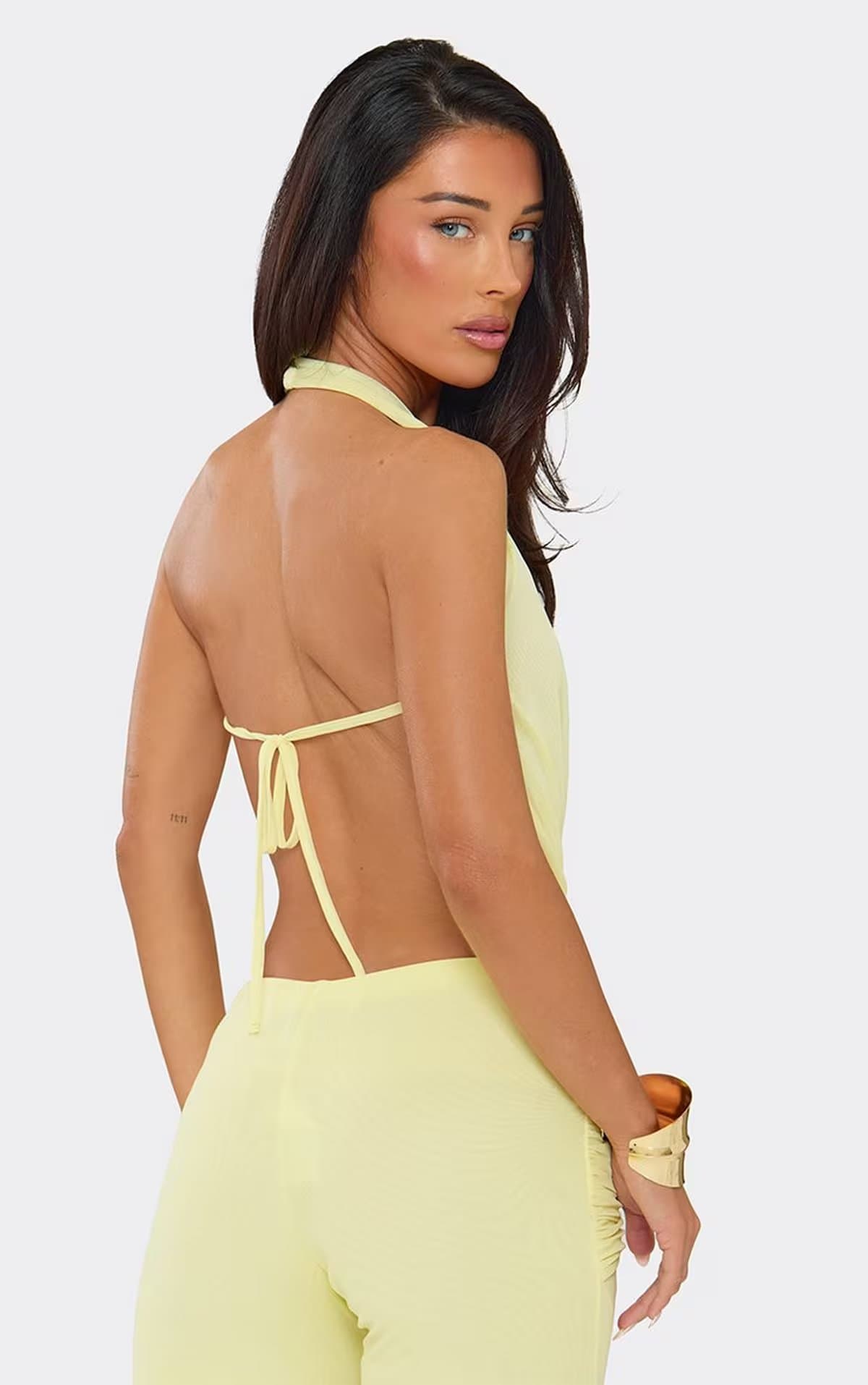 EGO Cowl Halterneck Tie Back Top In Lemon, Women's Size UK 6