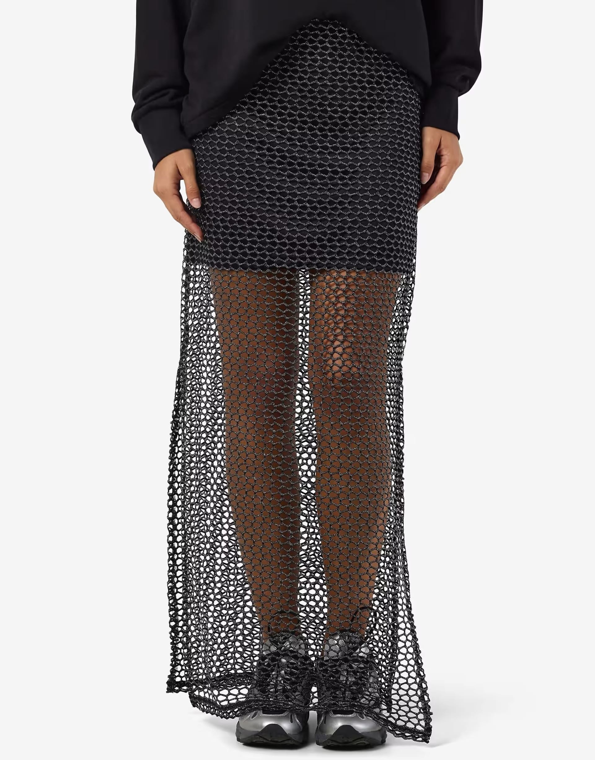 Noisy May Black Honeycomb Mesh Maxi Skirt