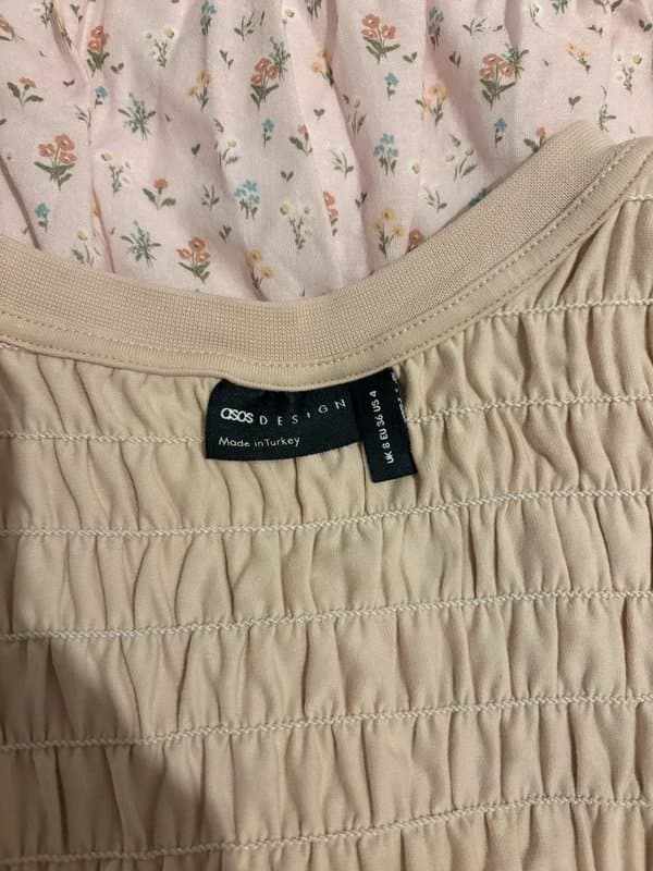 ASOS asos light pink/beige ruched top with tie sides size 8