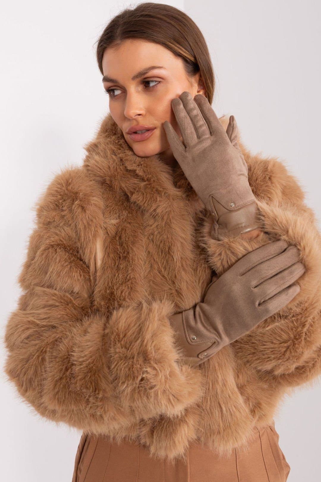 Love Lace Love Lace Women's Elegant Two Material Touchscreen Gloves with Flower Embroidery in Beige