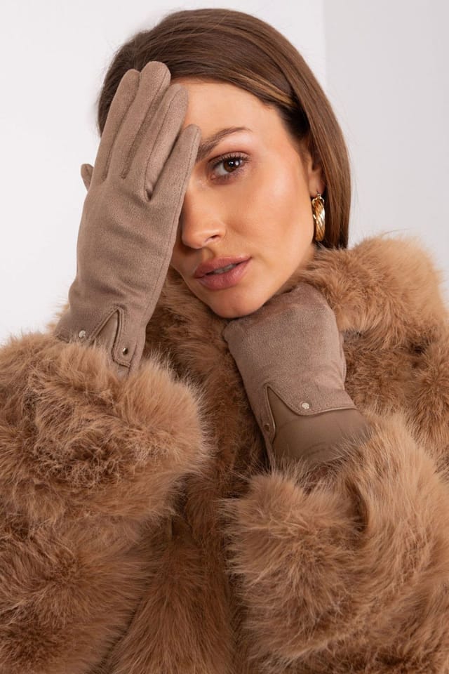 Love Lace Love Lace Women's Elegant Two Material Touchscreen Gloves with Flower Embroidery in Beige - 2