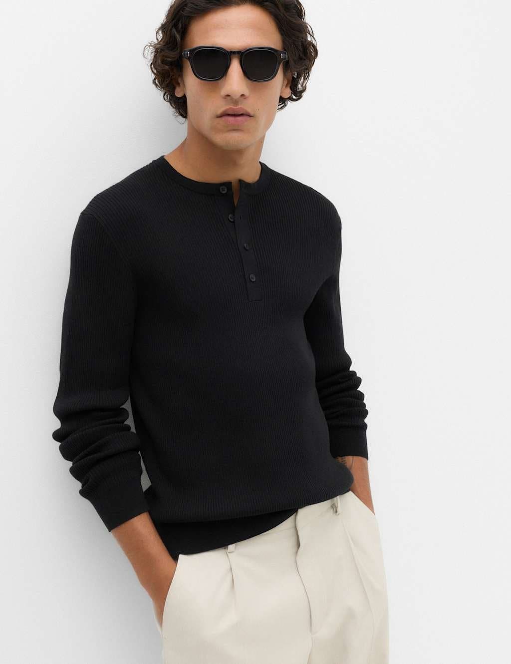 Marks & Spencer M&S Cotton Blend Smart Henley Jumper Black