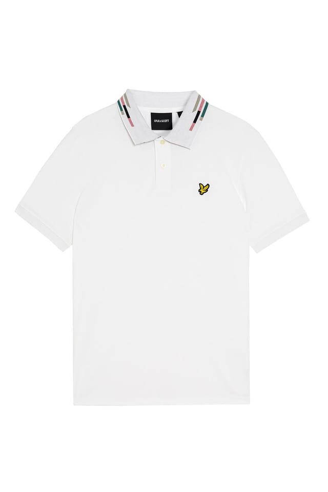 Lyle & Scott Lyle & Scott Men's Striped Tipped Polo Shirt White/ Dark Navy in White - 2