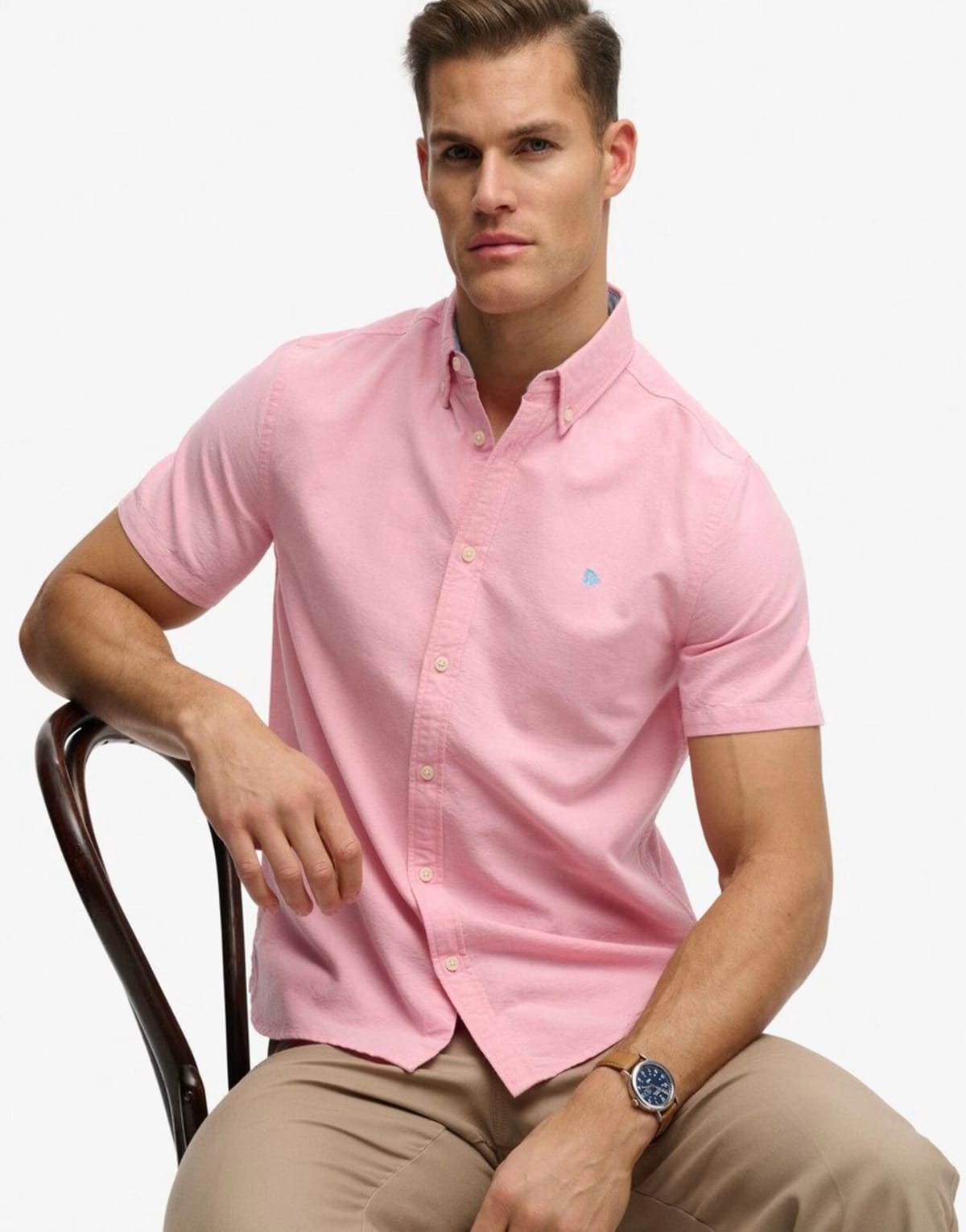 ASOS Superdry Preppy oxford short sleeve shirt in cali coral chambray - 1
