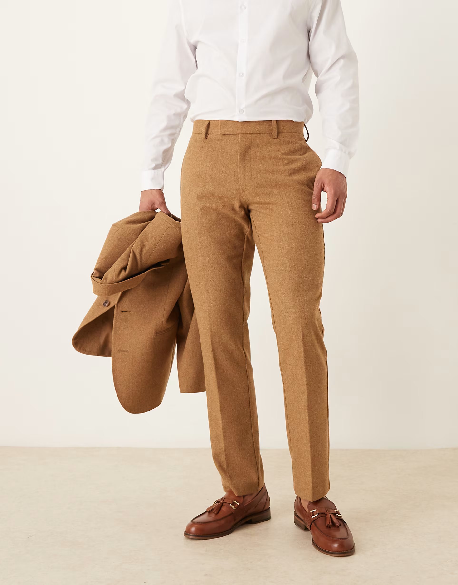ASOS ASOS DESIGN wool blend slim suit trousers in brown - 1