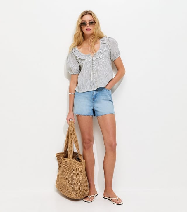 New Look Women's Light Blue Wash Mom Denim Shorts New Look - 3