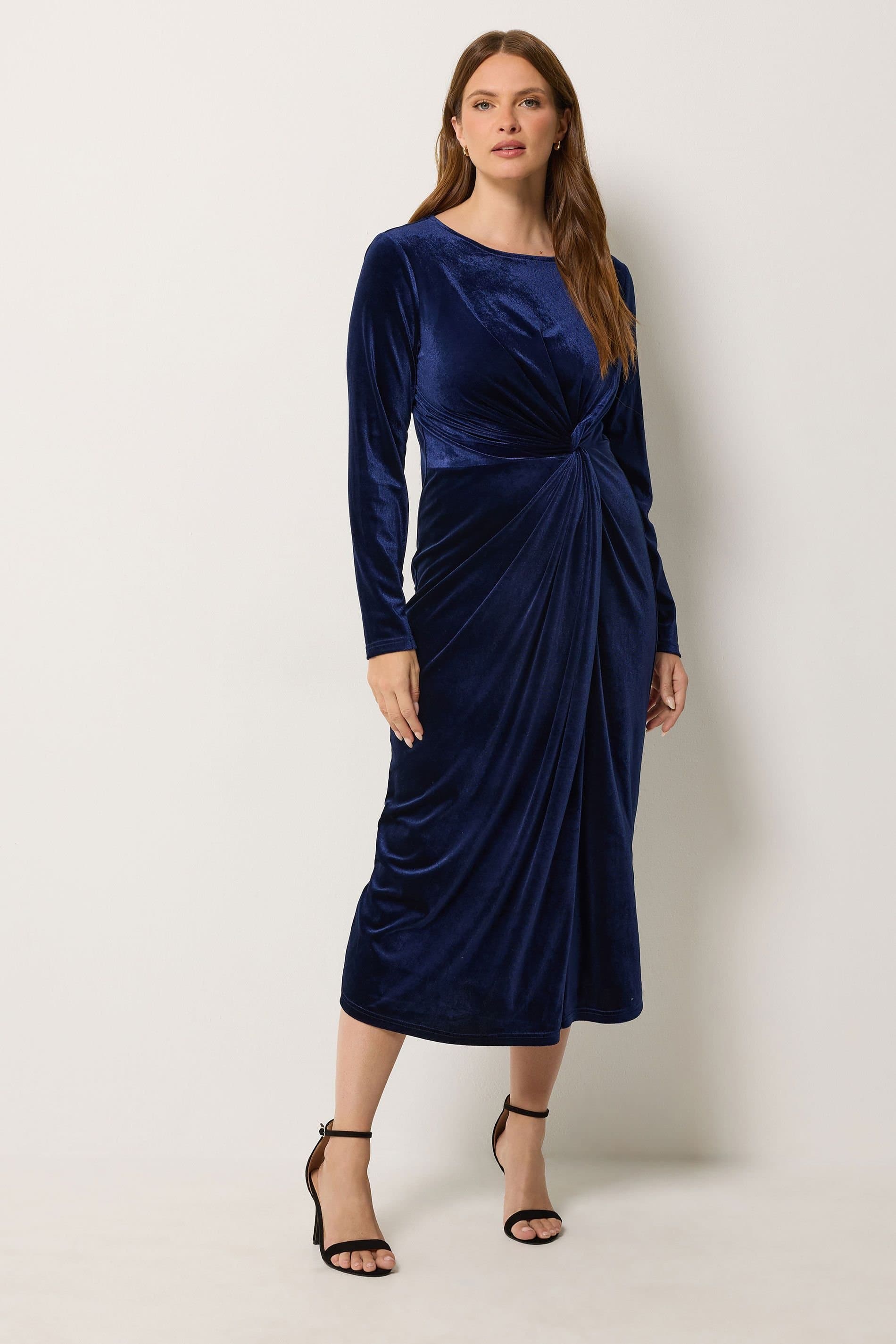 M&Co M&Co Women's Velvet Side Twist Dress in Dark Blue