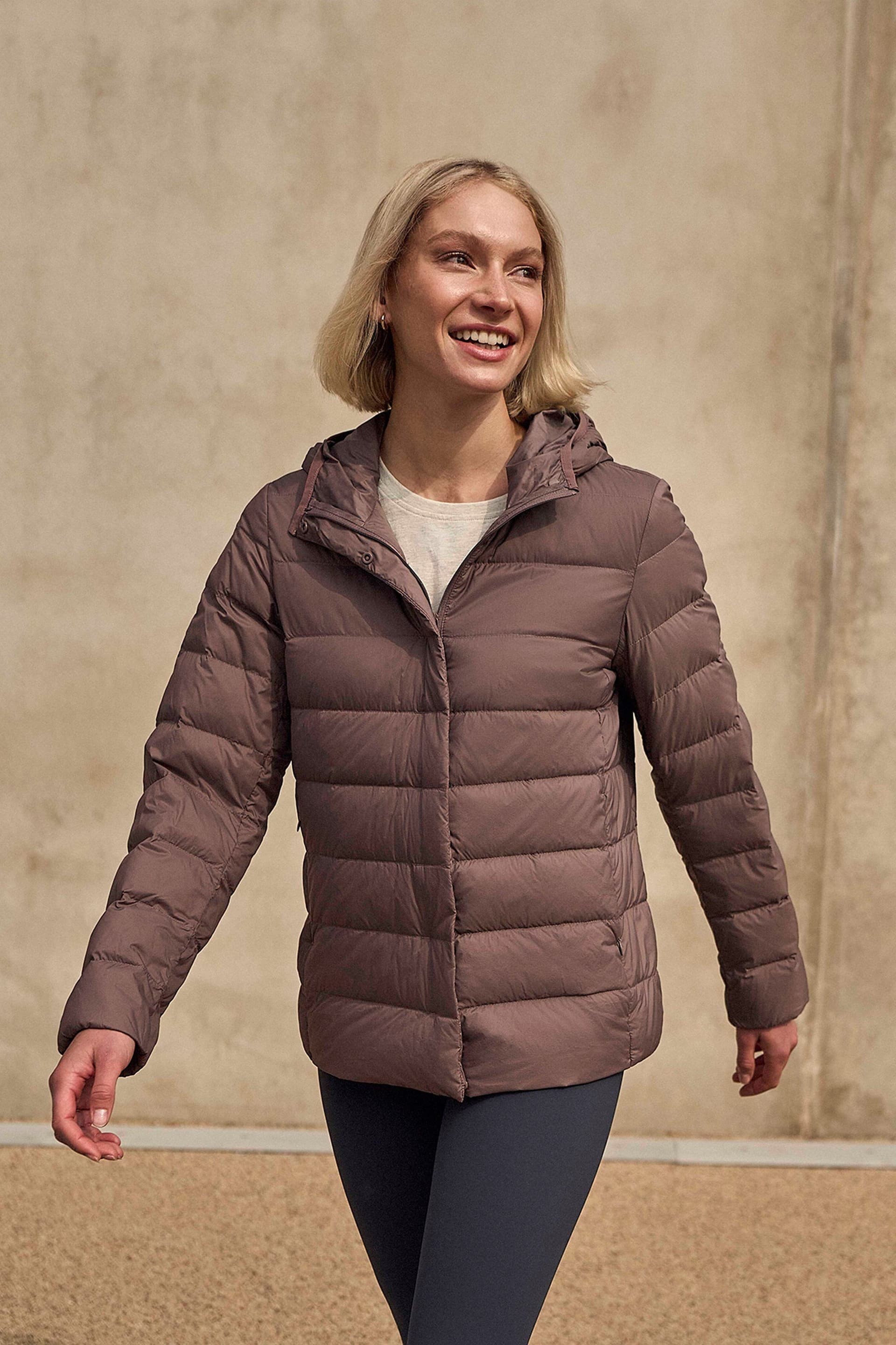 Animal Animal Women's Lightweight Water Resistant Packable Warm Hooded Puffer Down Jacket in Aubergine