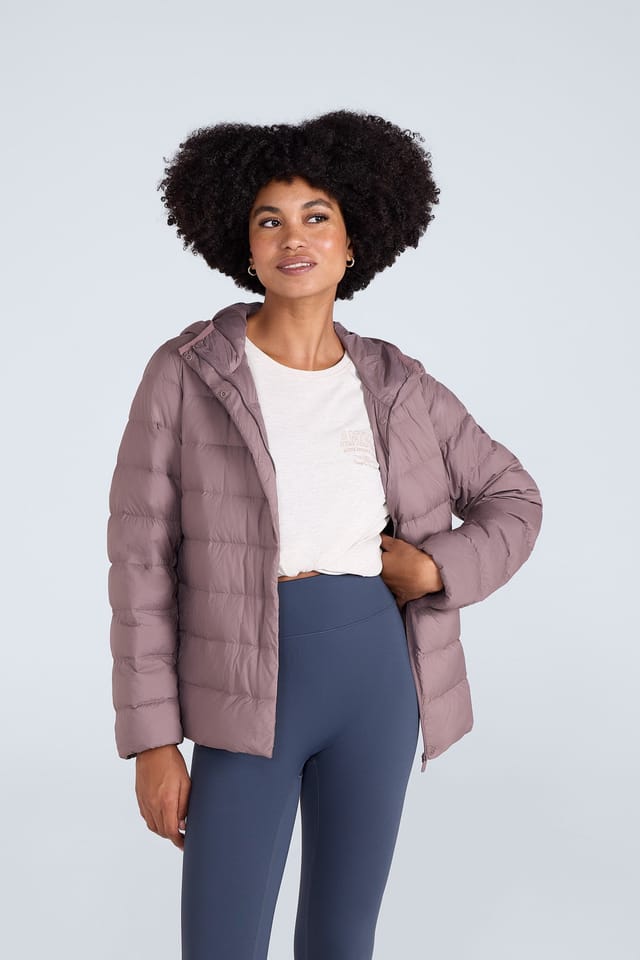 Animal Animal Women's Lightweight Water Resistant Packable Warm Hooded Puffer Down Jacket in Aubergine - 2