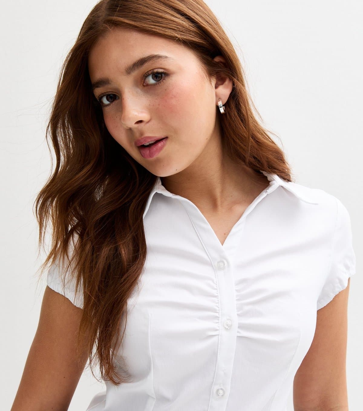 New Look Girls' White Ruched Short Sleeve School Shirt New Look