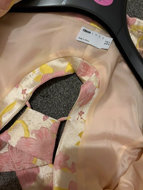 ASOS Asos luxe uk 8 blazer pink yellow fancy tie open bacm