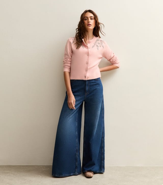 New Look Women's Pink Diamante Floral Embellished Crew Neck Cardigan New Look - 3