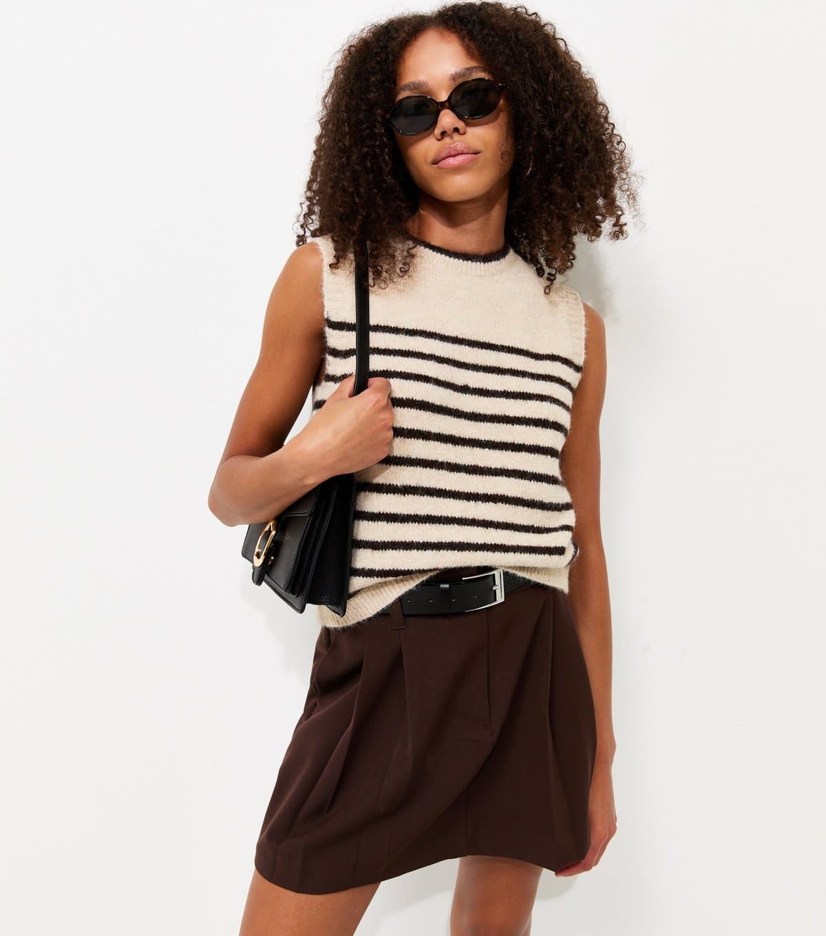 New Look Women's Brown Knitted Horizontal Stripe Tabard Vest New Look