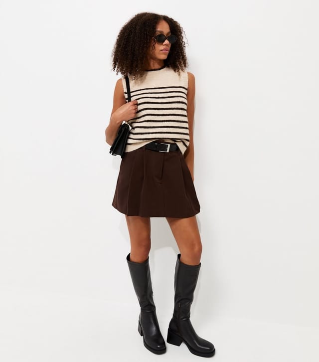 New Look Women's Brown Knitted Horizontal Stripe Tabard Vest New Look - 3