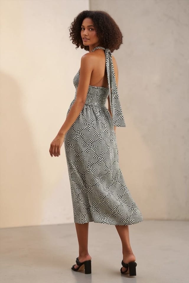 Louche Louche Women's Geri 60s Patchwork Halter neck Midi Dress in Black - 2