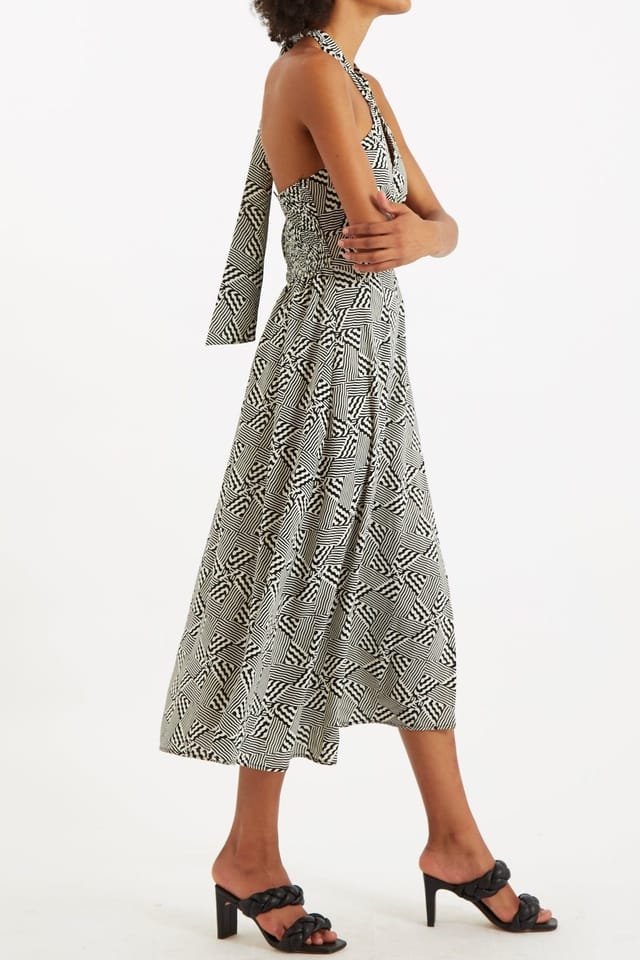 Louche Louche Women's Geri 60s Patchwork Halter neck Midi Dress in Black - 3