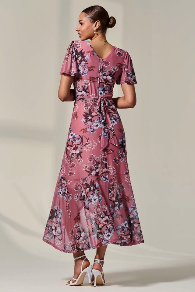 Jolie Moi Jolie Moi Women's Mesh Frill Hem Maxi Dress in Pink - 2