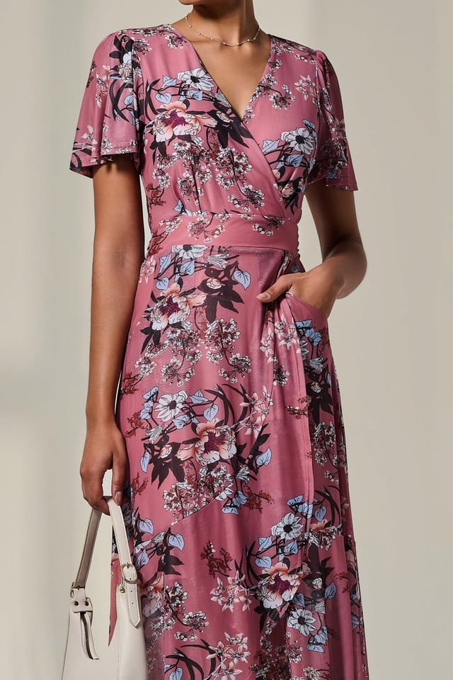 Jolie Moi Jolie Moi Women's Mesh Frill Hem Maxi Dress in Pink - 3