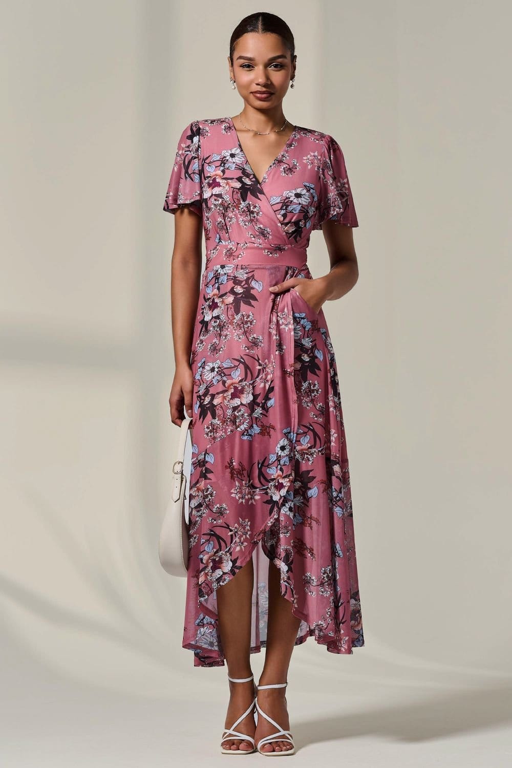 Jolie Moi Jolie Moi Women's Mesh Frill Hem Maxi Dress in Pink - 4