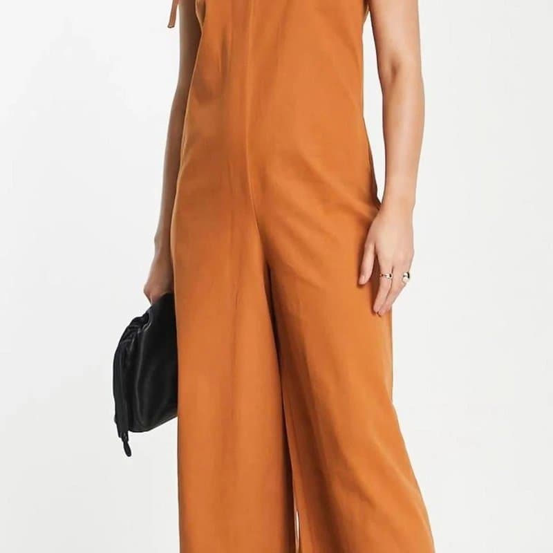 ASOS ASOS Tall Orange Rust Sleeveless Jumpsuit wide leg & tie shoulder Size 12 .