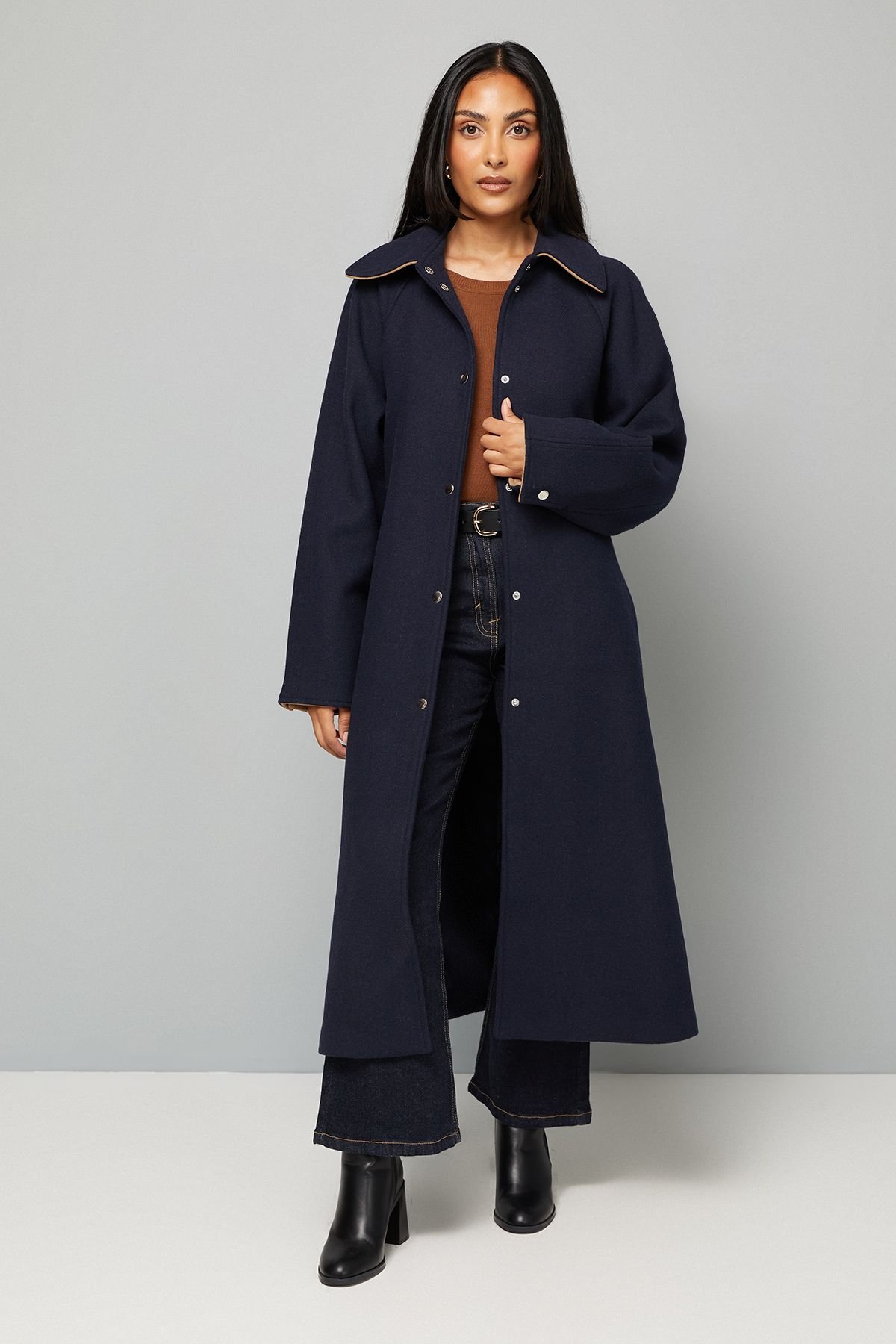 Wallis Wallis Women's Petite Wool Blend Belted Longline Coat in Navy - 2