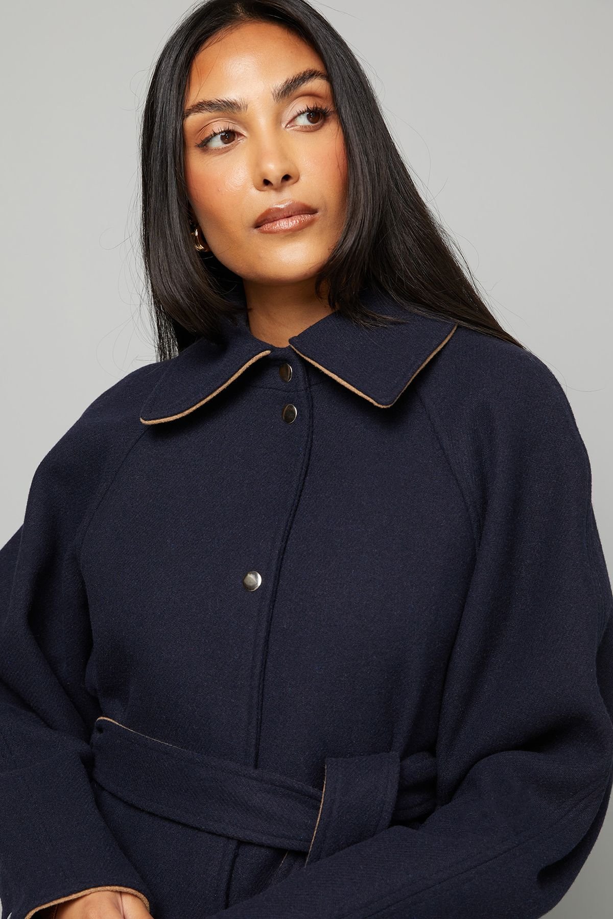 Wallis Wallis Women's Petite Wool Blend Belted Longline Coat in Navy - 3