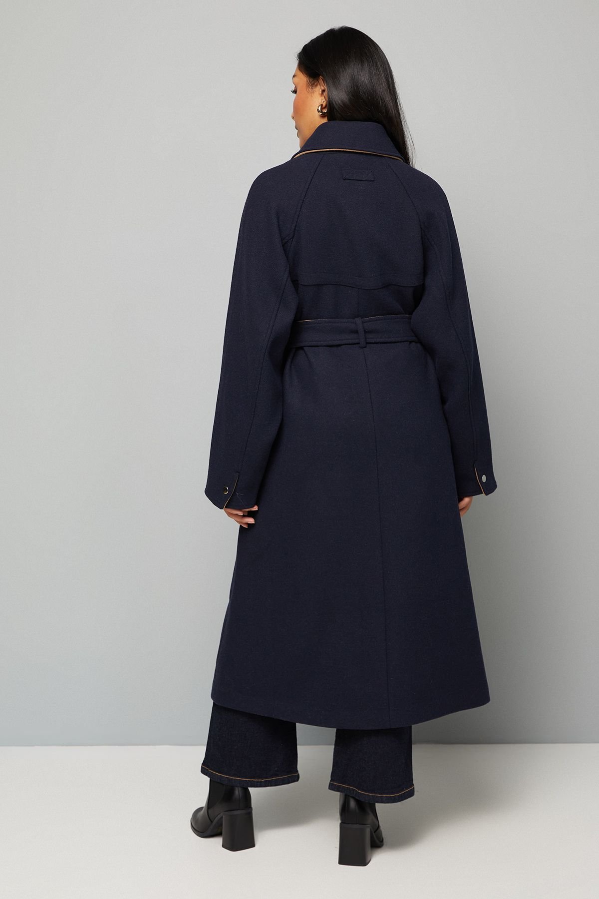 Wallis Wallis Women's Petite Wool Blend Belted Longline Coat in Navy - 4