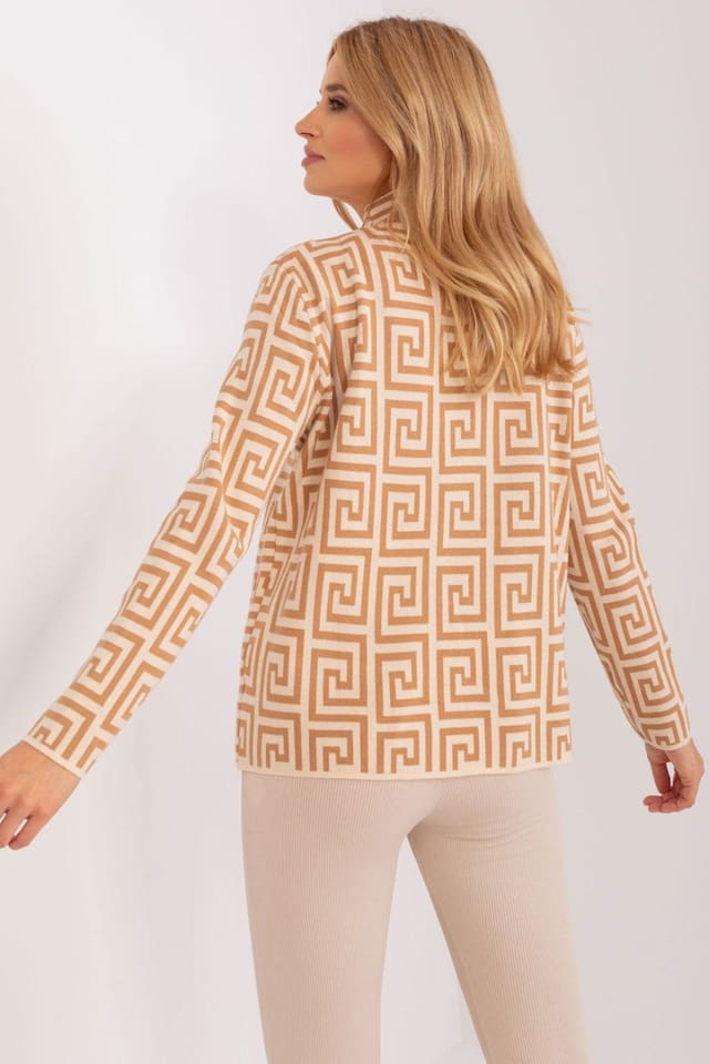 Love Lace Love Lace Women's Geometric Half Turtleneck Sweater with Pockets Style 186730 in Camel - 3