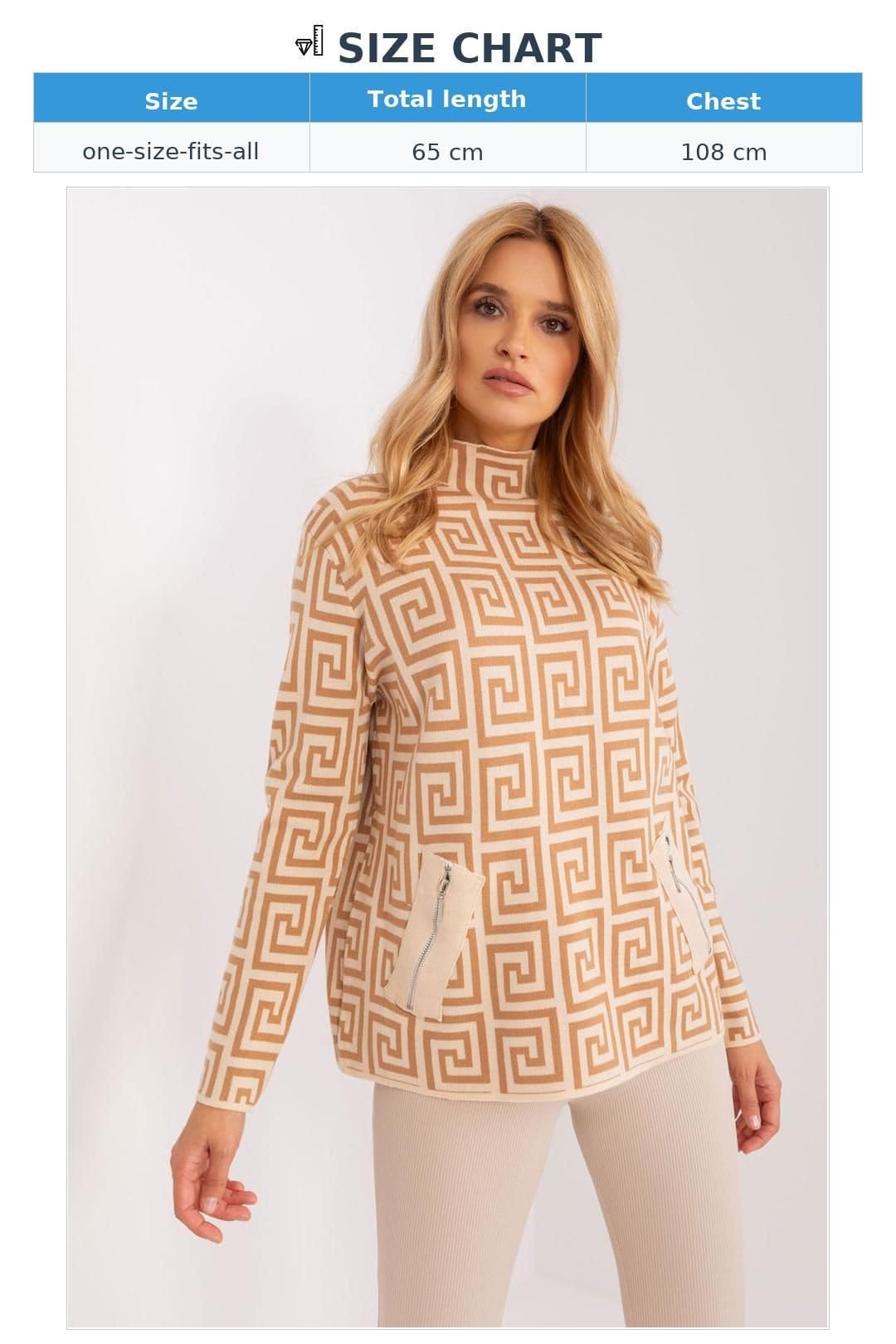 Love Lace Love Lace Women's Geometric Half Turtleneck Sweater with Pockets Style 186730 in Camel - 4