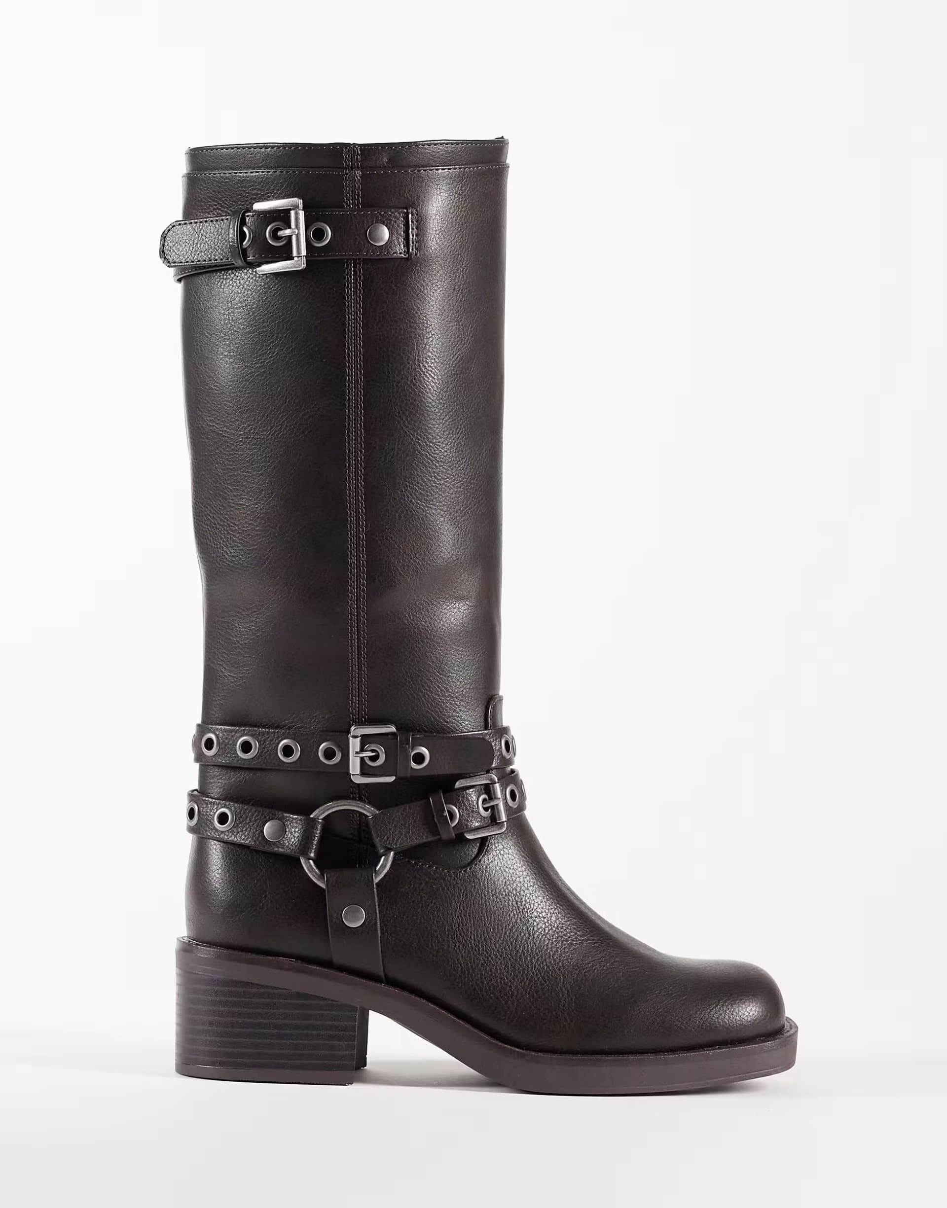 ASOS ASOS DESIGN Cassandra eyelet biker boot in brown burnish