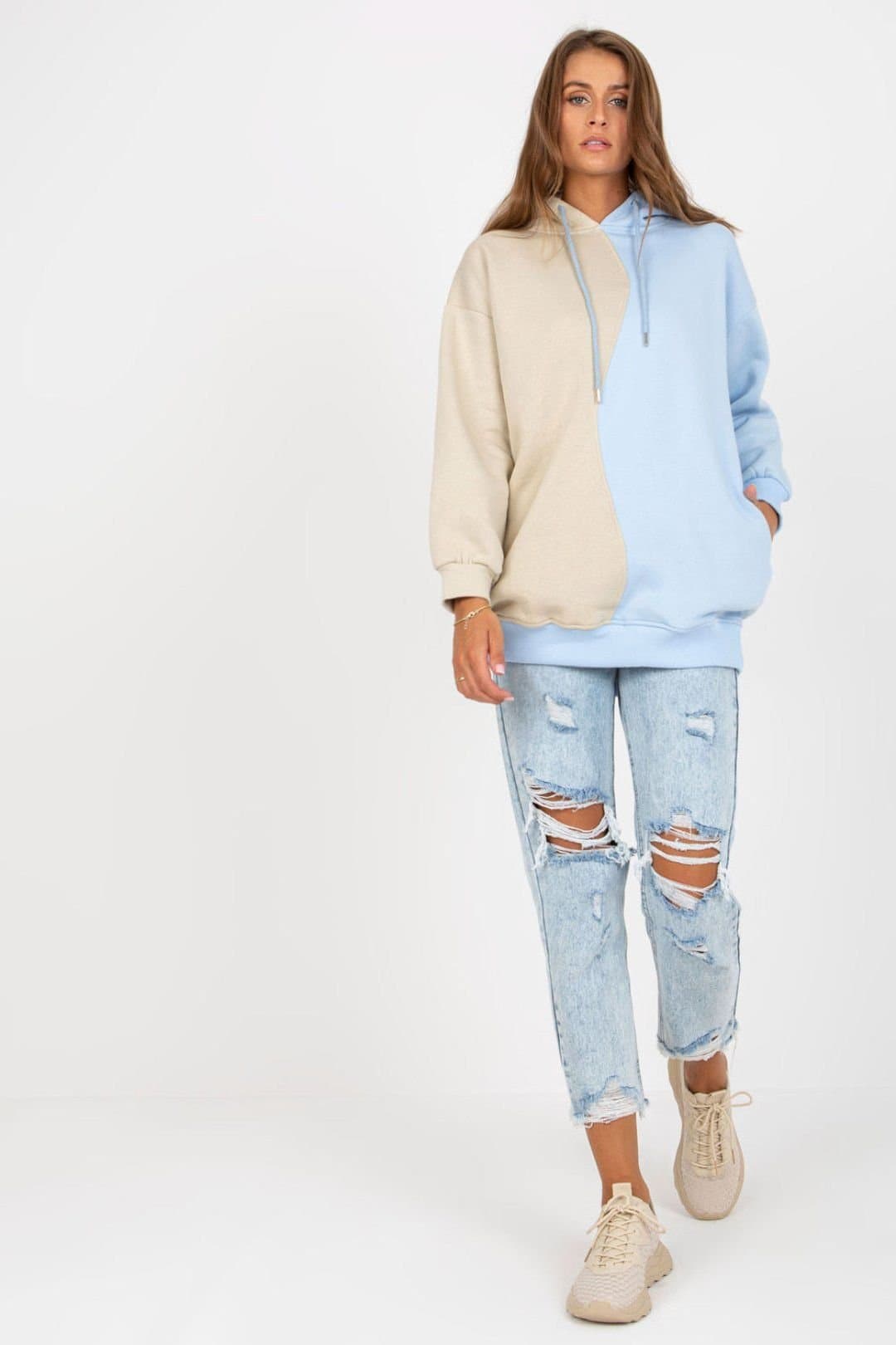 Love Lace Love Lace Women's Two Tone Hooded Long Sleeve Sweatshirt in Blue