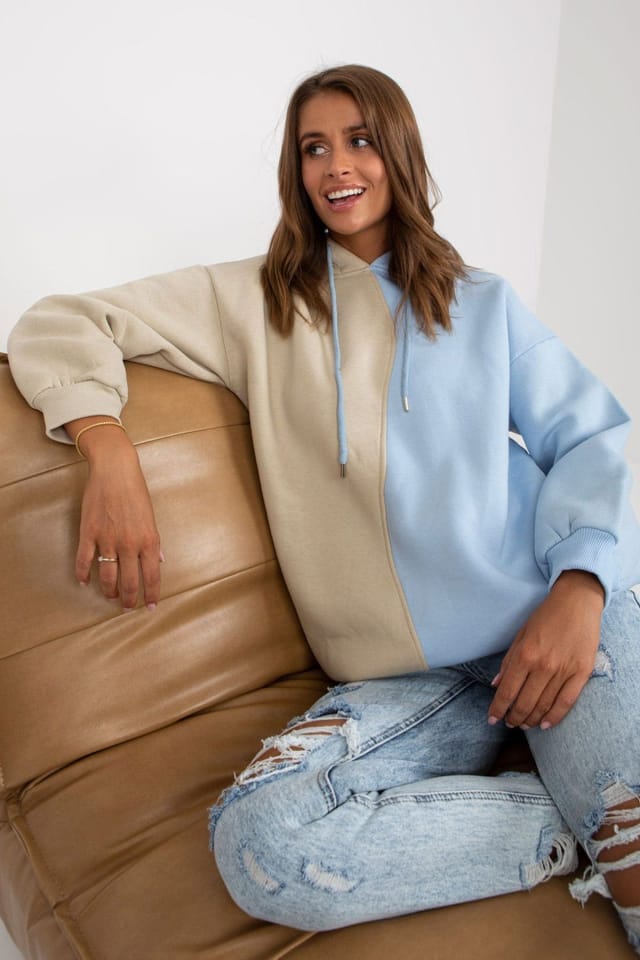 Love Lace Love Lace Women's Two Tone Hooded Long Sleeve Sweatshirt in Blue - 2