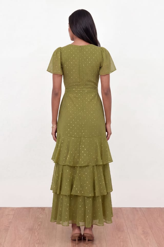 Anaya with Love Anaya with Love Women's Faux Wrap Ruffle Midaxi Dress in Olive - 2