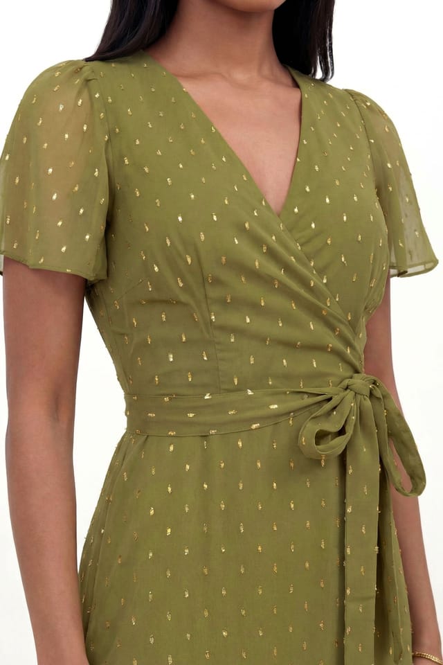 Anaya with Love Anaya with Love Women's Faux Wrap Ruffle Midaxi Dress in Olive - 3