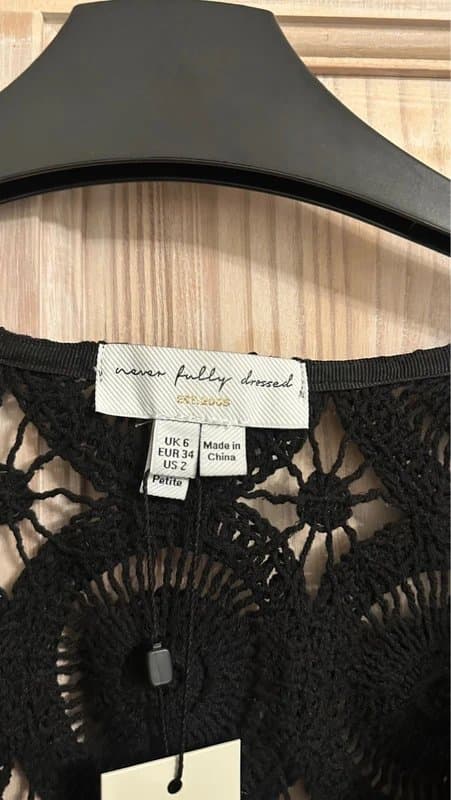 Never Fully Dressed Never Fully Dressed Black Crochet Shell Elodie Dress