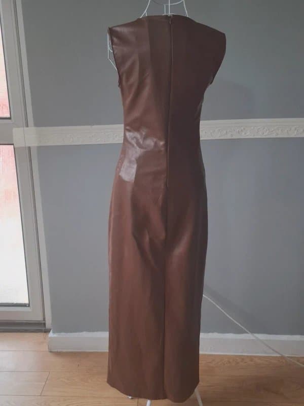 Zara ZARA Brown Faux Leather Midi Dress | Size XS | New with tags