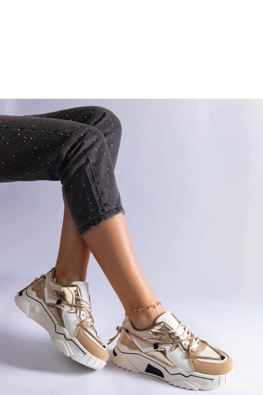 Love Lace Love Lace Women's Sport Sneakers with Rhinestone Laced Detail & White Sole in Beige